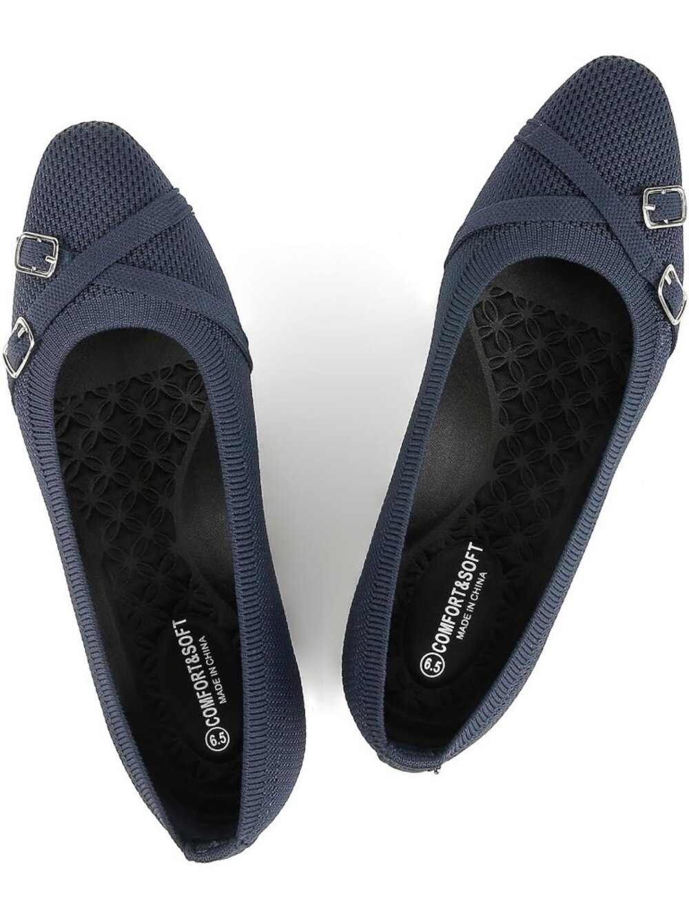 Women's Navy Blue Ballet Flats Dress Work Business Casual Buckle Comfort Shoes